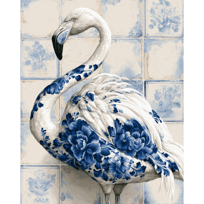 Flamingo op Delfts tegel - Schilder Op Nummers