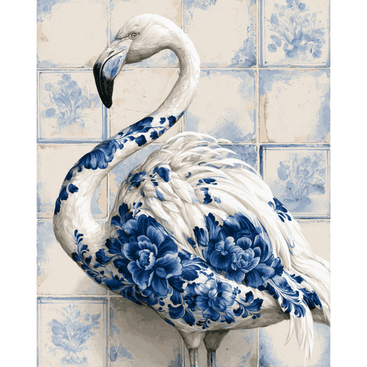 Flamingo op Delfts tegel - Schilder Op Nummers