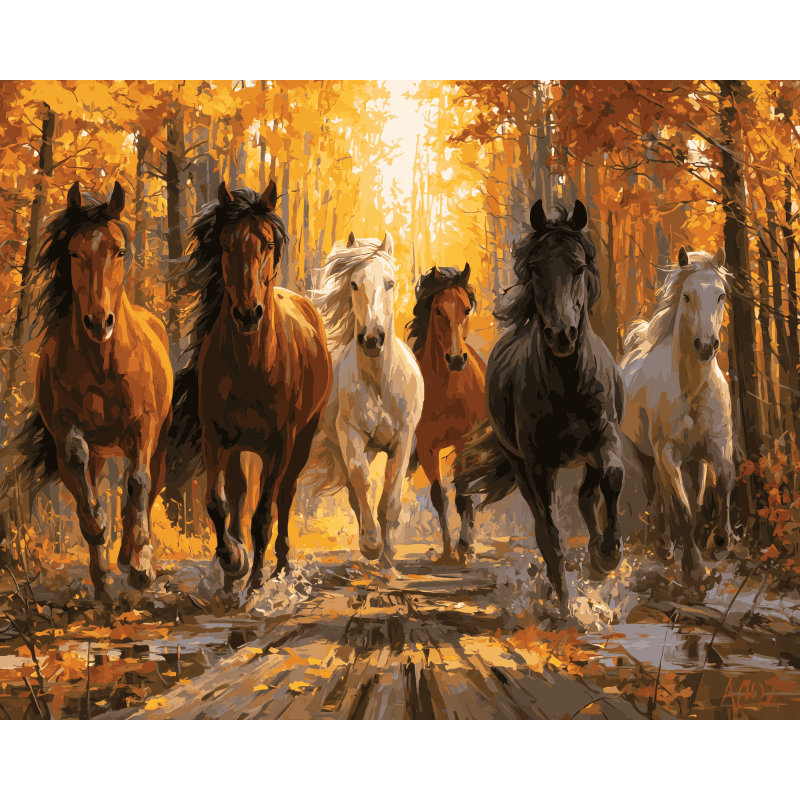 Wilde paarden in de herfst - Schilder Op Nummers