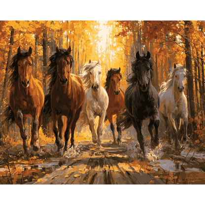 Wilde paarden in de herfst - Schilder Op Nummers