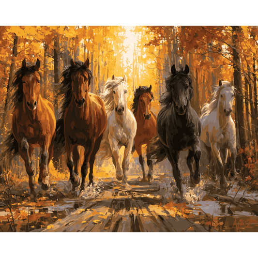 Wilde paarden in de herfst - Schilder Op Nummers