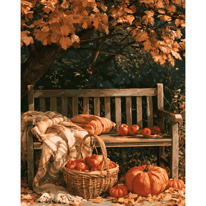 Herfst bank mand - Schilder Op Nummers