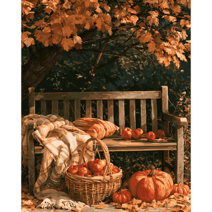 Herfst bank mand - Schilder Op Nummers