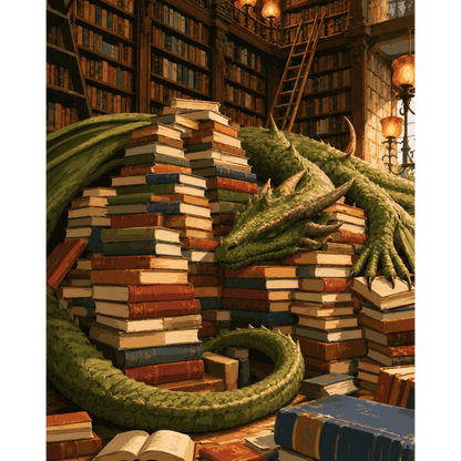 Draak tussen de boeken - Schilder Op Nummers