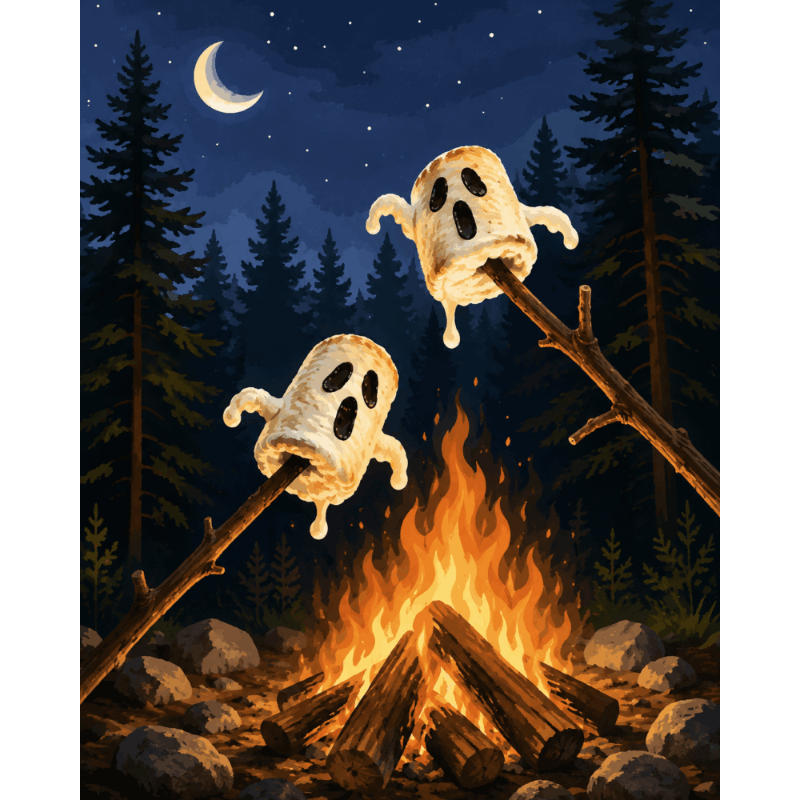 Spook marshmallow roosteren - Schilder Op Nummers