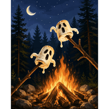 Spook marshmallow roosteren - Schilder Op Nummers
