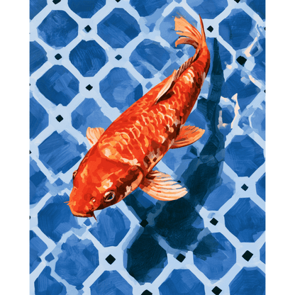 Koi op blauwe tegel - Schilder Op Nummers