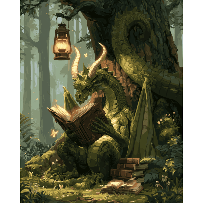 Lezende draak in het bos - Schilder Op Nummers