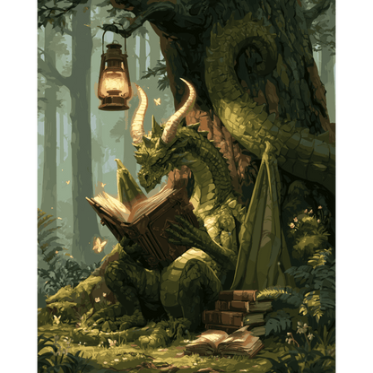 Lezende draak in het bos - Schilder Op Nummers