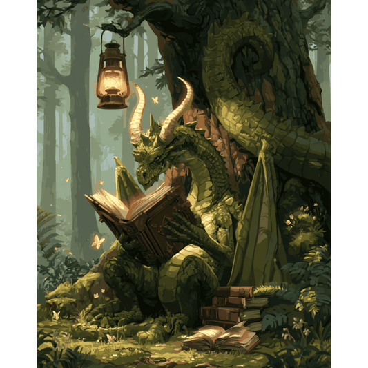 Lezende draak in het bos - Schilder Op Nummers