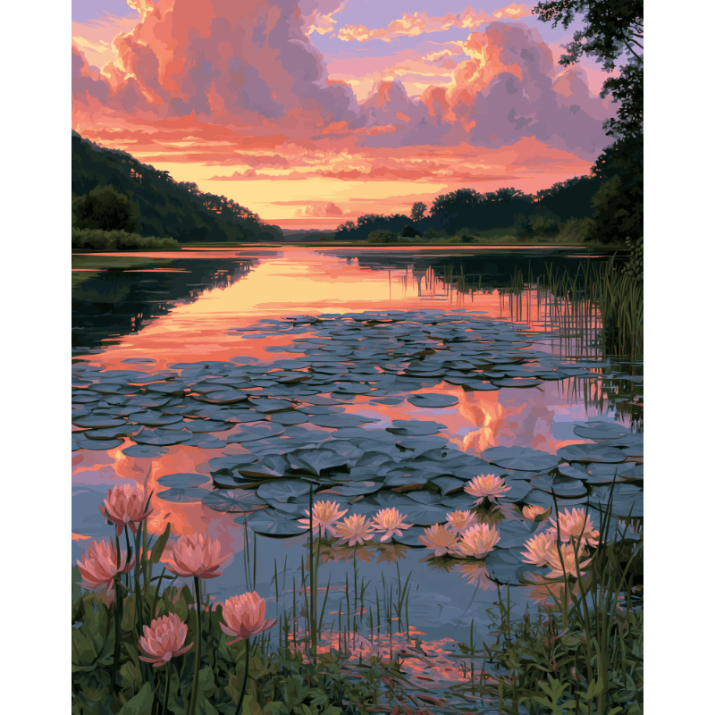 Zonsondergang lelienvijver - Schilder Op Nummers