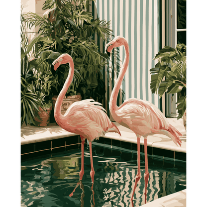 Flamingo's bij het zwembad