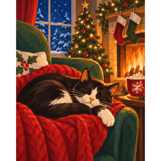 Kattendutje bij de haard