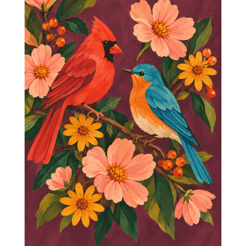 Kardinaal & blauwe vogel