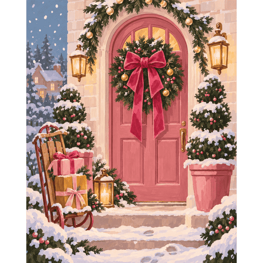 Roze kerstdeur