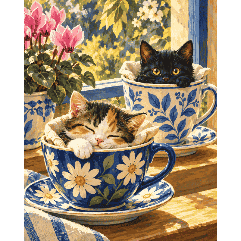 Kittens in theekopjes
