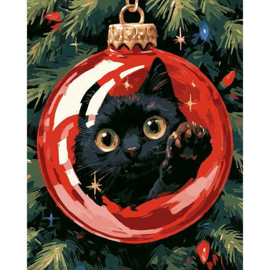 Zwarte kat in een kerstbal