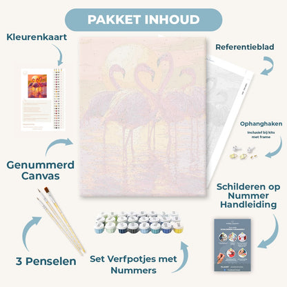 Flamingo trio bij schemering