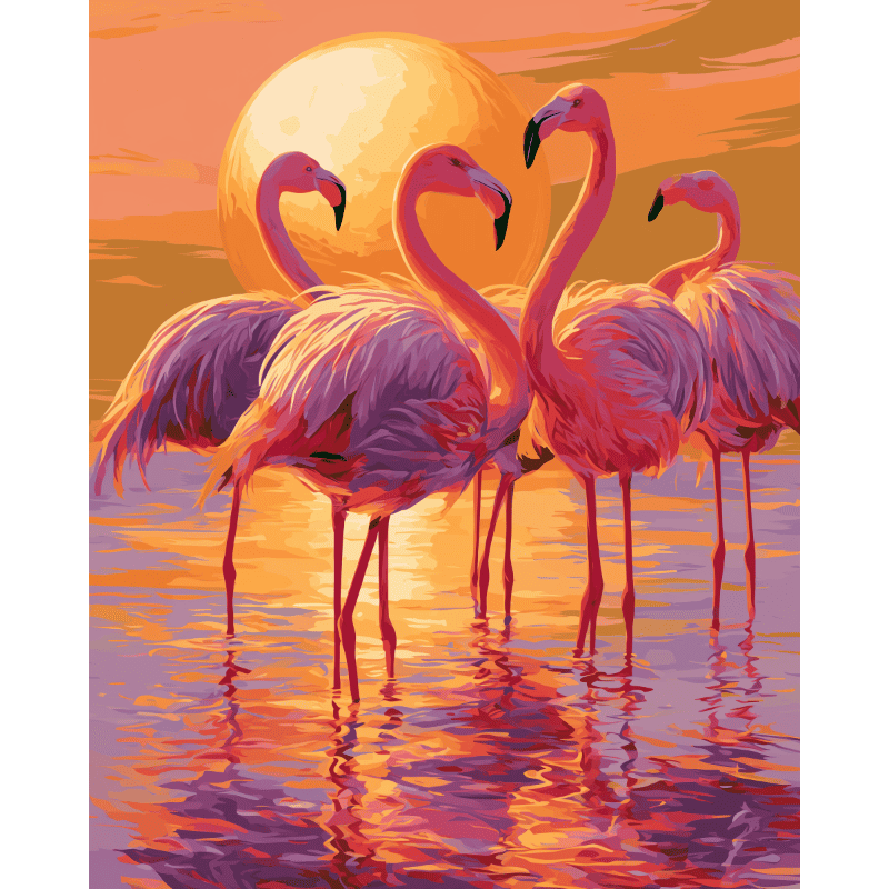 Flamingo trio bij schemering