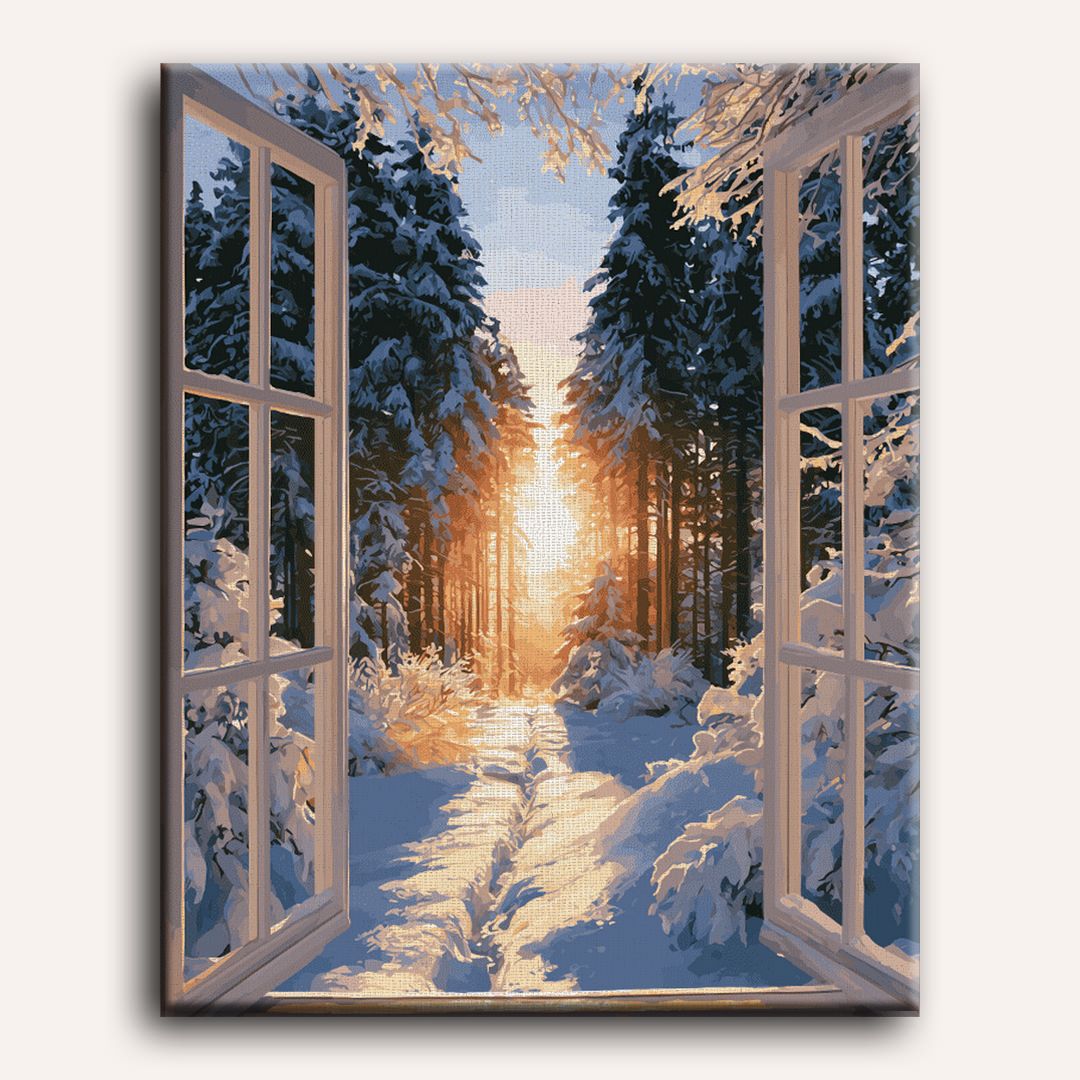 Raam op het winterbos