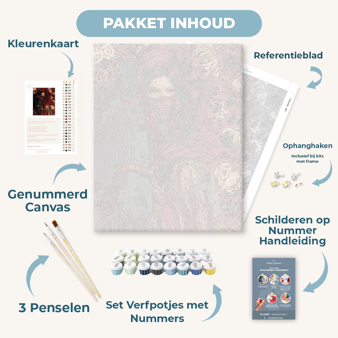 Karmozijnrode sluier & zwart paard