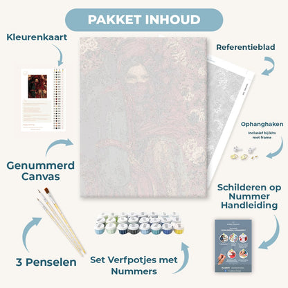 Karmozijnrode sluier & zwart paard