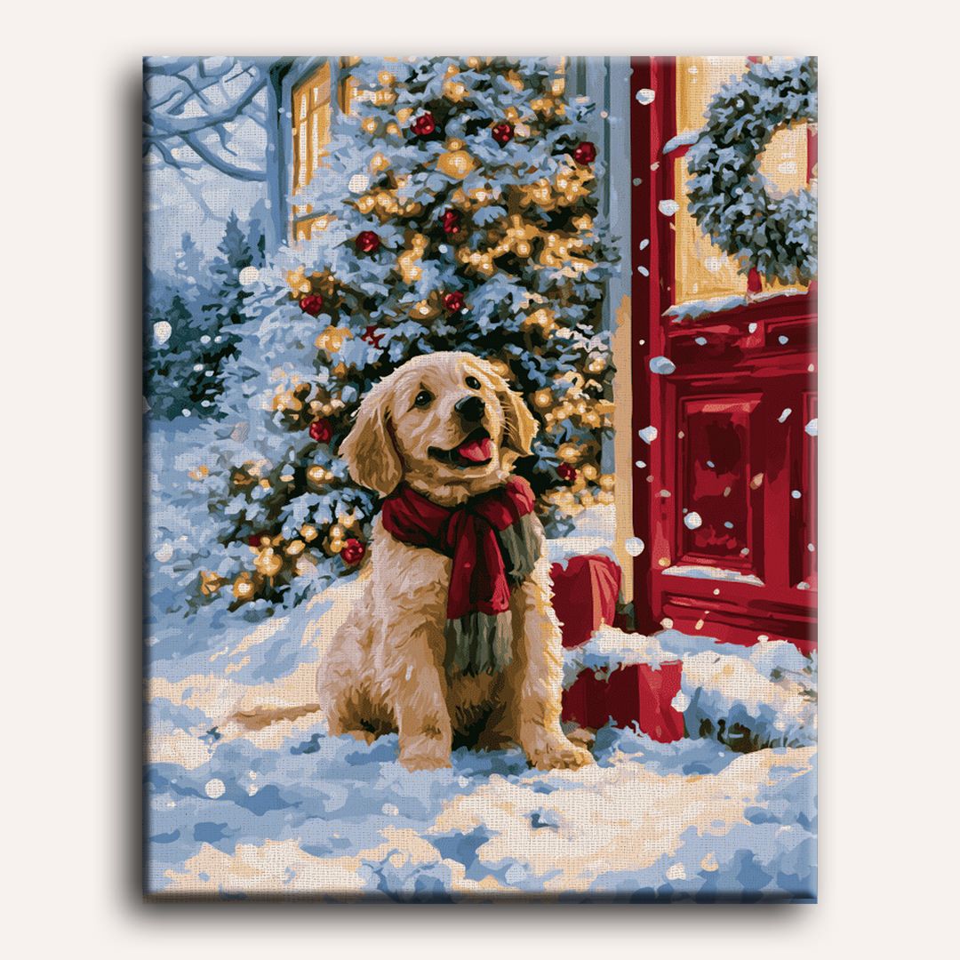 Puppy op de kerstdrempel