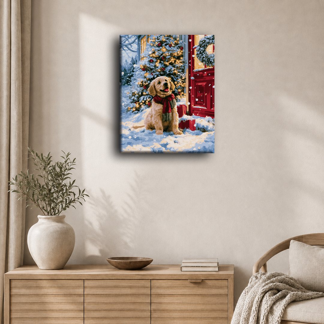 Puppy op de kerstdrempel
