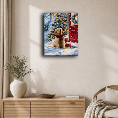 Puppy op de kerstdrempel