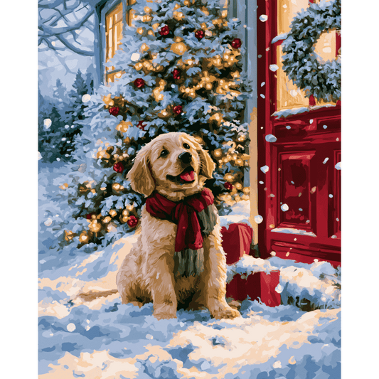 Puppy op de kerstdrempel
