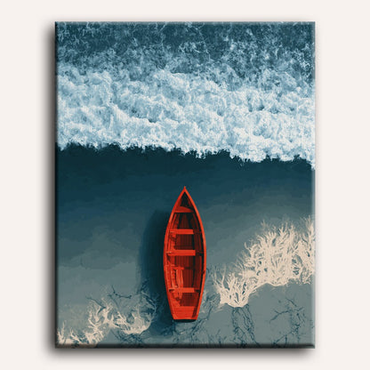 Rode boot, witte golven