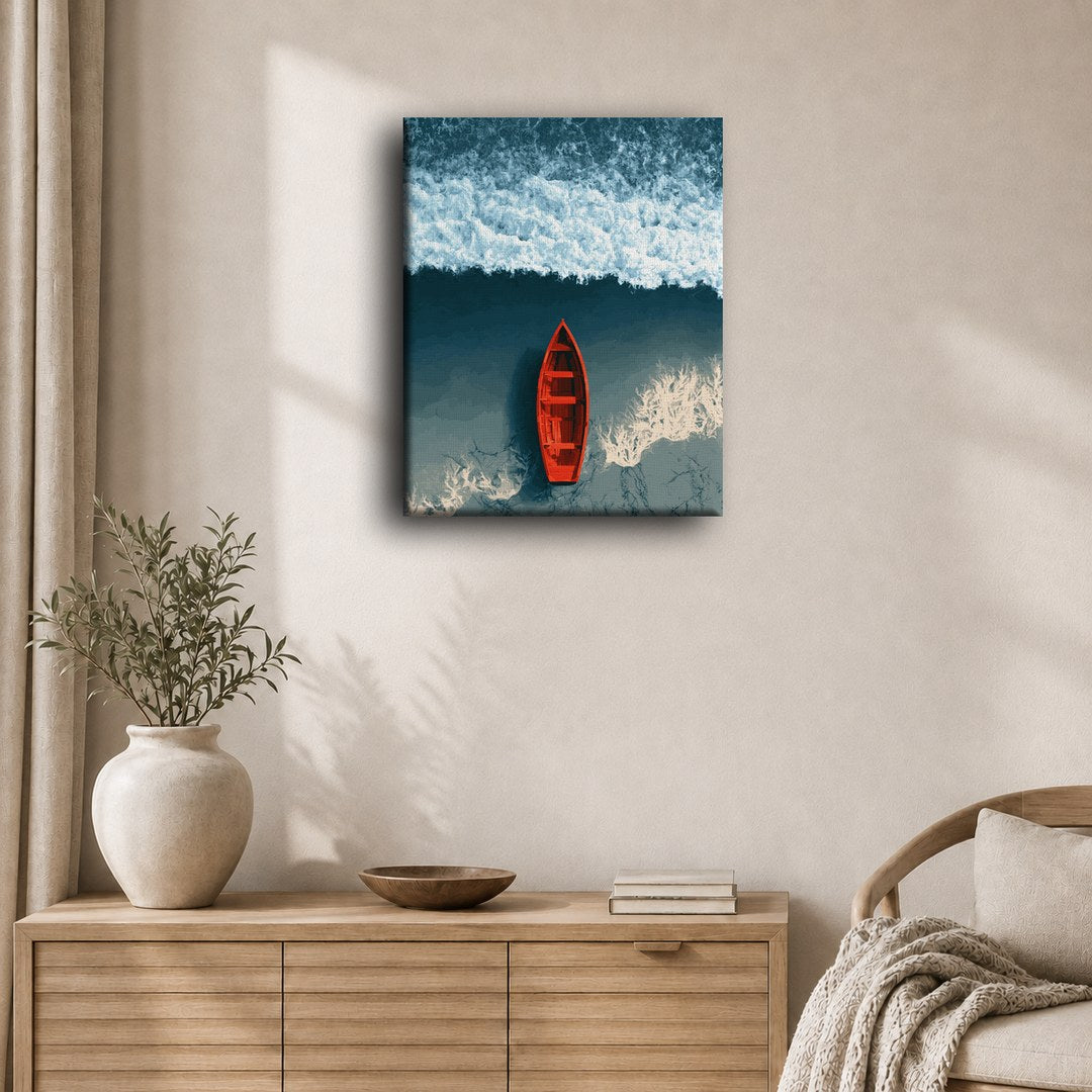 Rode boot, witte golven