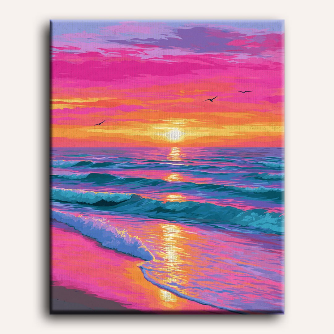 Vlucht over de golven bij zonsondergang