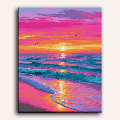 Vlucht over de golven bij zonsondergang