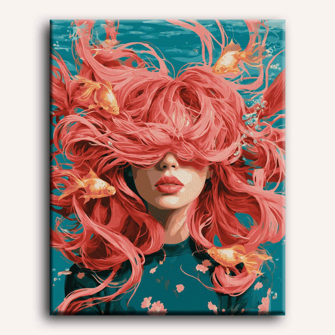 Roze haar, gouden vinnen