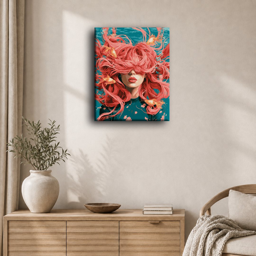 Roze haar, gouden vinnen