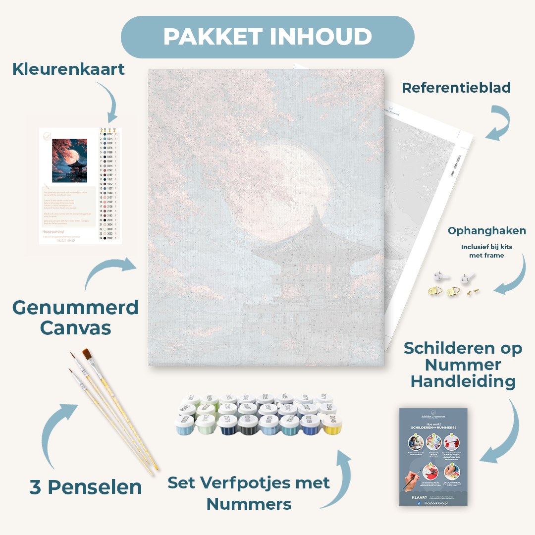 Paviljoen in bloei bij maanlicht