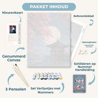 Paviljoen in bloei bij maanlicht