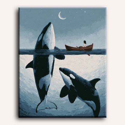 Orka's in het maanlicht