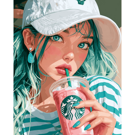 Roze drankje, turquoise haar