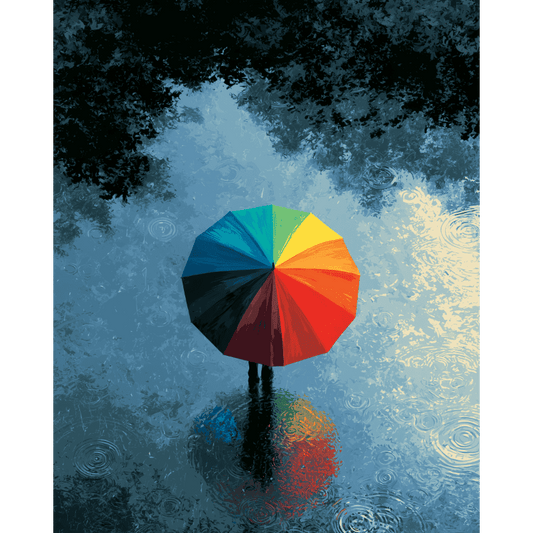Regenboogparaplu in de plas
