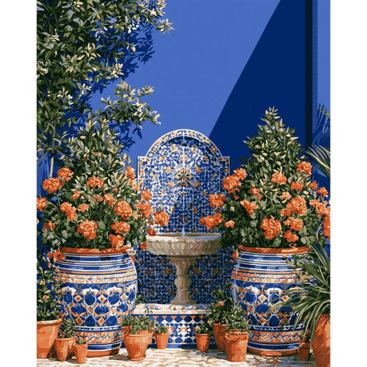 Azulejo fontein & oranje bloemen