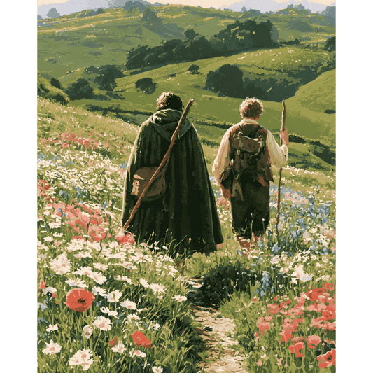 Wandelaars tussen de wilde bloemen