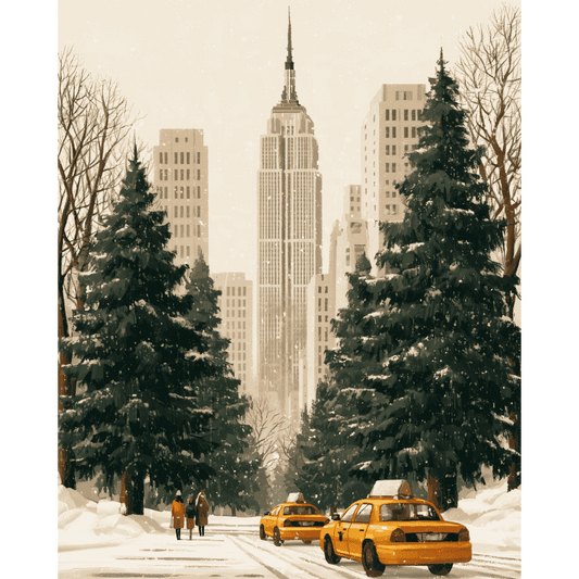 Amberkleurige taxi's, winterboulevard