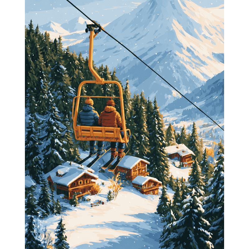 Stoeltjeslift boven de chalets