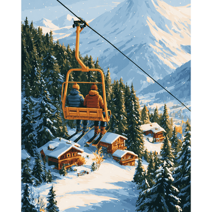 Stoeltjeslift boven de chalets