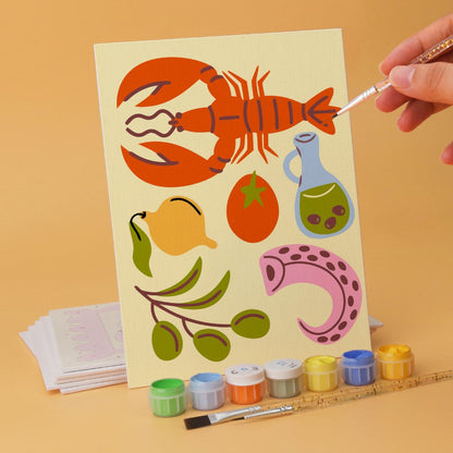 6 Houten Plaat Mini Paintings – Mediterrane Vangst Set