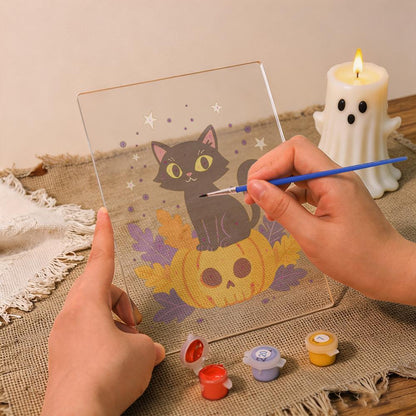Schilder op Nummer Halloween Lamp - Pompoenkat