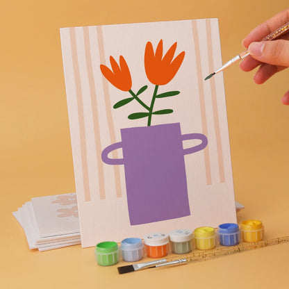 6 Houten Plaat Mini Paintings – Vaas vol Bloemen Set