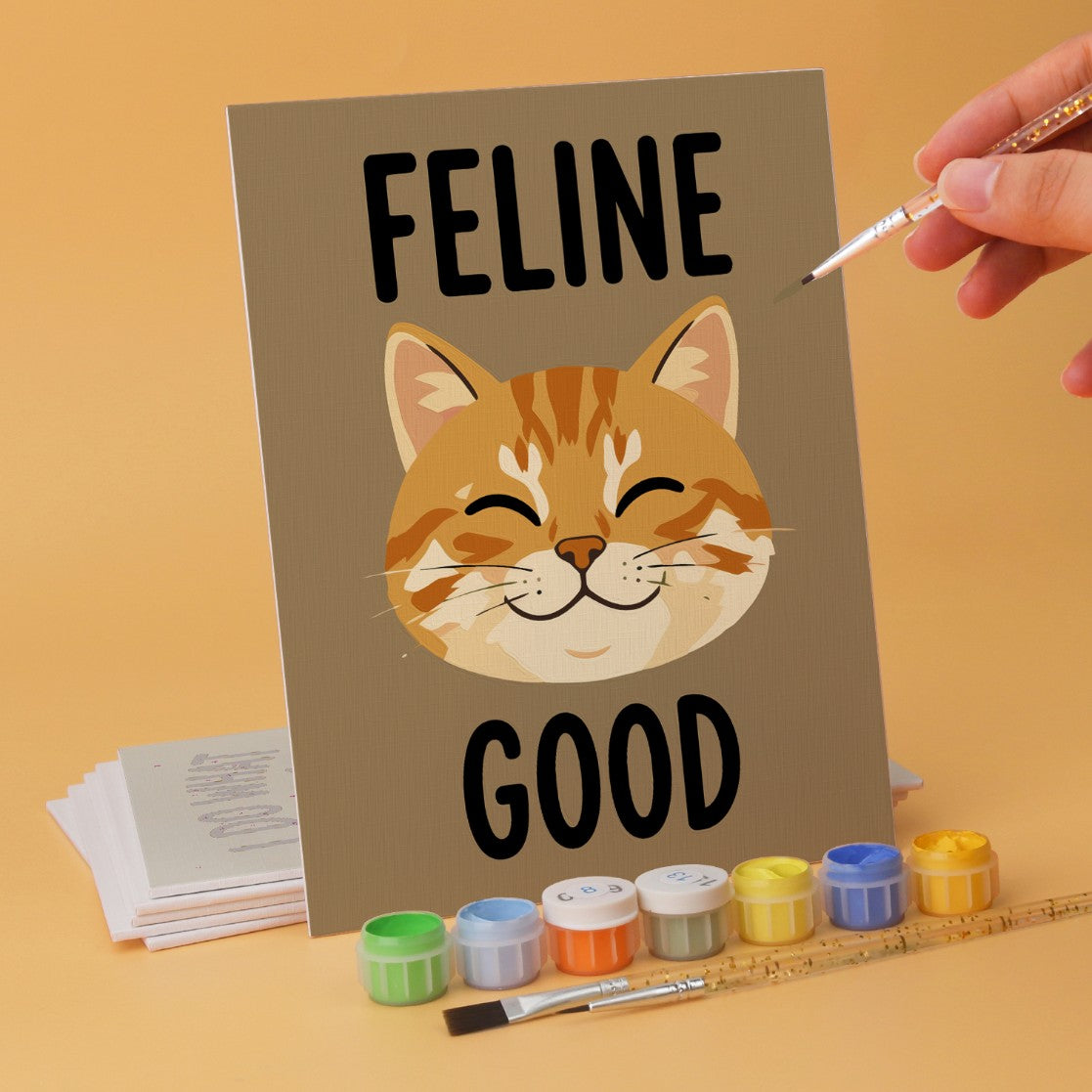 6 Houten Plaat Mini Paintings – Ondeugende Katten Set